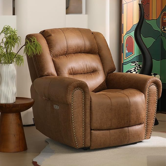 EONIX Classical Large Power Lift Recliner Chair for Elderly with Heat and Massage, Dual Motor Lay Flat Electric Lift Chair Recliner for Adults, Living Room, Bedroom, SLRY005061, Nut Brown