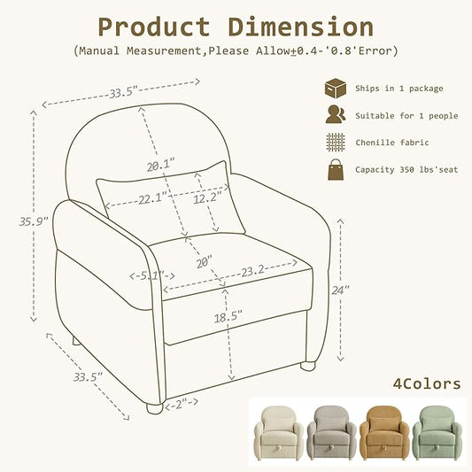 33.5" Accent Chair with Seat Storage Modern Reading Chair Accent Chairs for Living Room Armchair Bedroom,Apartment (Gray, 33.5")