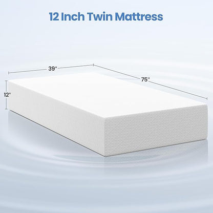 Yaheetech 12 Inch Twin Mattress 3 Foam Layer Cooling Gel Memory Foam Mattresses, Green Tea for Fresher Sleep, Medium Firm, CertiPUR-US Certified, No Fiberglass, Twin Size Mattress in a Box