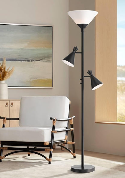 Possini Euro Design Ballard Modern 72" Tall Standing Floor Lamp Skinny Large Tree Torchiere Pole Task with Side Lights Dimmable Black Metal Living Room Bedroom House Reading Office Home Decor