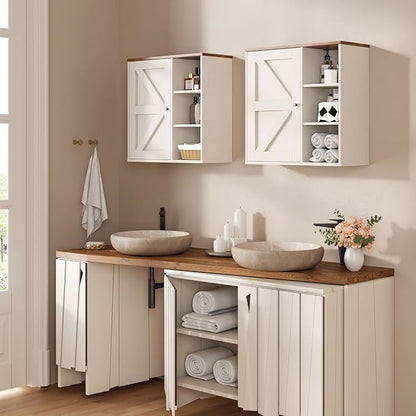 Bathroom Wall Cabinet, Farmhouse Medicine Cabinet with Barn Doors and Adjustable Shelves, 24'' Kitchen Wall Mounted Cabinet, Floating Over Toilet for Kitchen, Living Room