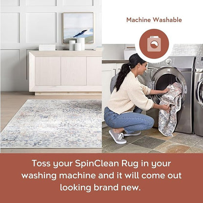 nuLOOM Everlee Faded Persian Machine Washable Area Rug - 9x12 Machine Washable Area Rug Traditional Light Beige/Ivory Rugs for Living Room Bedroom Dining Room Kitchen