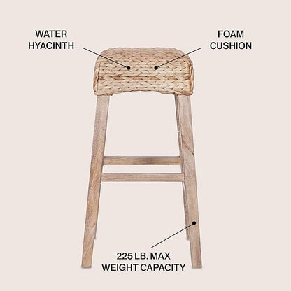 JONATHAN Y BSL1101B Maui 29.5" Rustic Bohemian Hyacinth/Wood Backless Bar Stool for Home, Kitchen, Dining Room, Workspaces, Cafes and Resturants, Natural Woven Seat with Natural Wood Frame