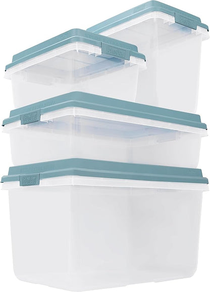 Hefty HI-RISE 72 Qt Large Plastic Storage Bins with Lids, 6 Pack Stackable Containers with Secure Latching Handles, Clear Storage Totes for Garage, Closet, Basement, Clothes and Household Organization