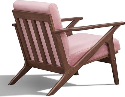 Zola Mid Century Modern Accent Chair Arm Chair: The Perfect Reading, Living Room, and Bedroom Chairs for Modern Home Furniture Use! Solid Wood Frame, Blush Velvet/Walnut