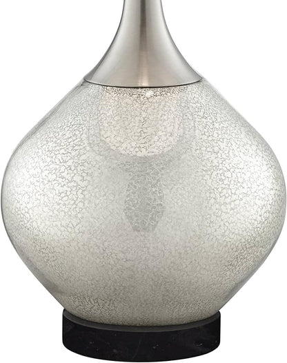 Possini Euro Design Swift Modern Table Lamp 30 1/2" Tall with Round Black Marble Riser Mercury Glass Chrome Double Drum Shade for Bedroom Living Room Nightstand Bedside Night Stand Office Kids Room