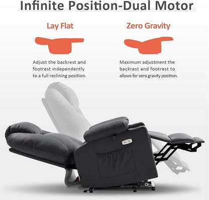 MCombo Dual Motor Large Power Lift Recliner Chair for Elderly, Lay Flat Lift Chair with Heat and Massage, Big Lift Recliner for Tall People, Faux Leather 7815 (Black, Large)