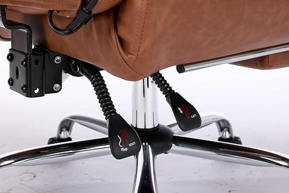 DYHOME Brown Leather Office Chair with Massage and Footrest, Heavy Duty Task Desk Chairs, Swivel Ergonomic Computer Gaming Chairs with Lumbar Support, Wheels Flip-up Arms Adjustable Height