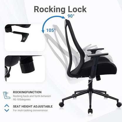 HYLONE Ergonomic Office Chair, Tall Back Chair 5" Thickened Seat Desk Chair with Adjustable Armrests, Home Office Computer Chairs for Long Hours Mesh Executive Chair(Black)
