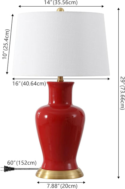 JONATHAN Y JYL4026G Julian 29" Traditional Classic Ceramic Urn LED Table Lamp, Red for Bedroom, Living Room, Kitchen, Home Office, Kids Room