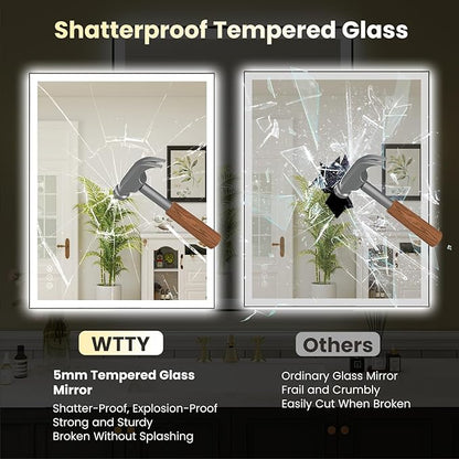 WTTY 30"X36" LED Bathroom Mirror with Black Frame, Bathroom Vanity Mirror with Lights for Wall, Front Light and Backlit, Anti-Fog, Dimmable, 3 Colors, Shatterproof, Memory, Horizontal/Vertical