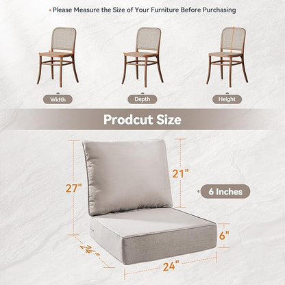 Luxury 6" Outdoor Cushions for Patio Furniture, 24x24x6" Thick Seat Cushion Set of 7, Fade Resistant Couch Chair Replacement Cushions High Density Deep Wicker Chair Cushion w/ Removable Cover, Beige