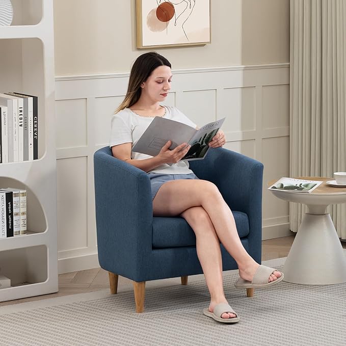 Accent Barrel Chairs Set of 2, Modern Comfy Living Room Chairs with Armrest Small Reading Chair with Cozy Soft Padded for Bedroom Reception Room Cafe, Blue