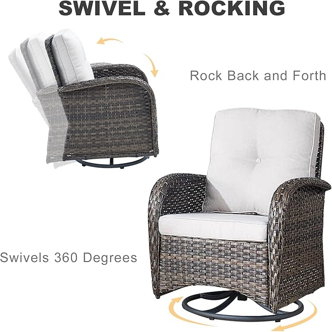 HUMMUH Patio Furniture 7-Piece PE Wicker Outdoor Conversation Set,All-Weather Swivel and Rocking Chairs,Glider Loveseat,Coffee Tables for Backyard,Poolside,Deck