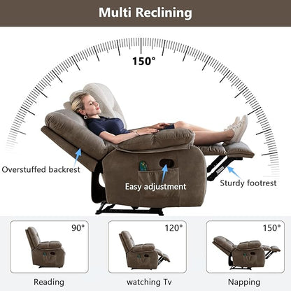 ANJHOME Massage Recliner Chairs with Heat and Vibration,Overstuffed Manual Rocking Reclining Chair for Living Room Bedroom (Brown)