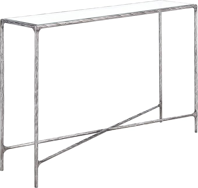 SAFAVIEH Couture Home Collection Jessa Silver Metal/Tempered Glass Top Entryway Living Room Rectangle Console Table (Fully Assembled)
