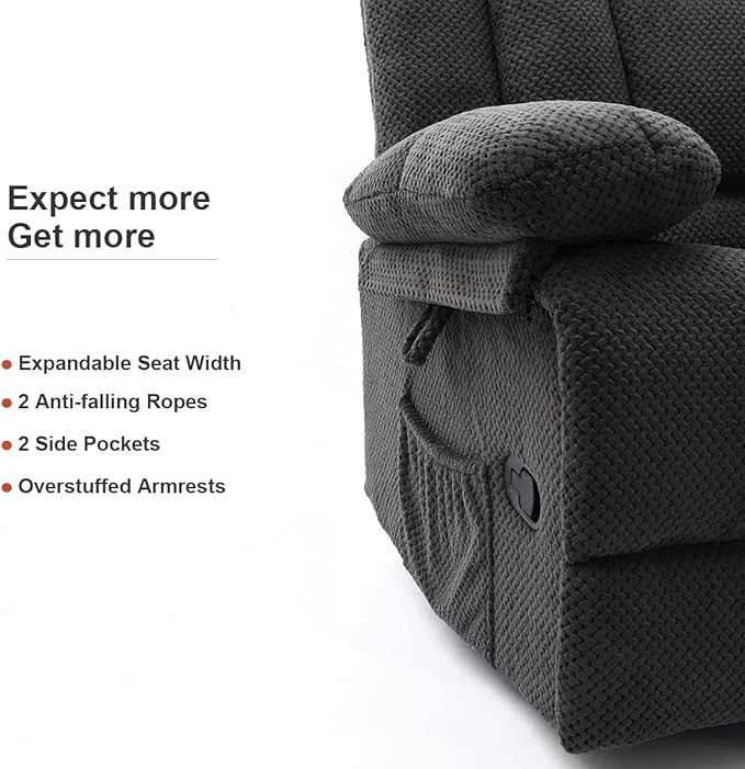 Recliner Chair Oversized 360° Swivel Rocker Recliners with Massage and Heating Theater Chairs Lounge Sofa Adults Lazy Sofas Single Couch for Living Room Overstuffed Armrests XL (Grey)