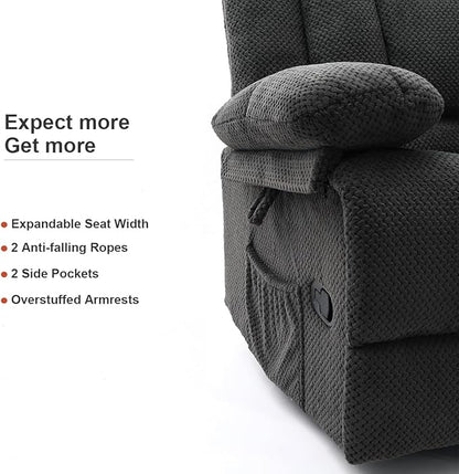 Recliner Chair Oversized 360° Swivel Rocker Recliners with Massage and Heating Theater Chairs Lounge Sofa Adults Lazy Sofas Single Couch for Living Room Overstuffed Armrests XL (Grey)