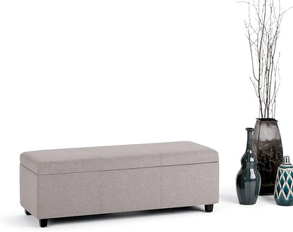 SIMPLIHOME Avalon Storage Ottoman Bench - 48 inch Wide Upholstered Linen Look Fabric Rectangular Lift-Top Ottoman in Cloud Grey, Contemporary Storage Bench for Living Room with High-Density Foam