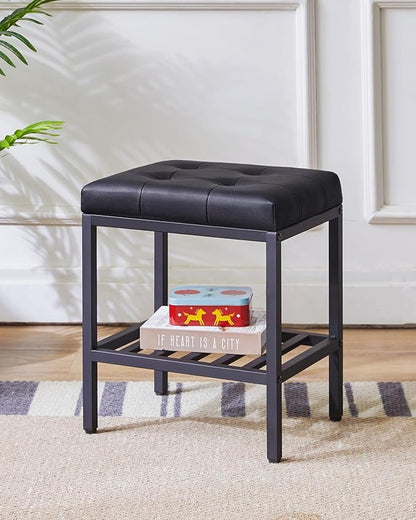 IBUYKE Rectangular Makeup Stool with Adjustable Feet and Storage Space, Footrest Chair, PU Vanity Seat, Multi-Use as Small Side Table or Ottoman, for Bedroom, Black WBD017B