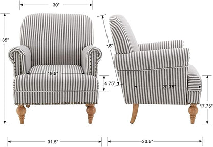 chairus Linen Accent Chair for Living Room Set of 2 Upholstered Mid Century Modern Single Sofa Chair with Solid Wood Legs Comfy Reading Armchair for Bedroom/Office Room/Recption/Lounge, Black Stripe