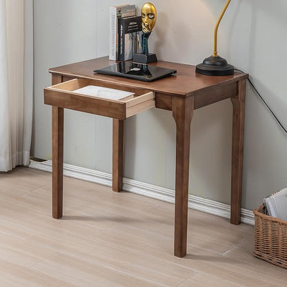 Solid Wood Desk, Gaming Study Home Office Desks for Work, Student PC Desk for Bedroom, Small Computer Desk for Small Spaces, Easy to Assemble (Walnut Color, 31inch)