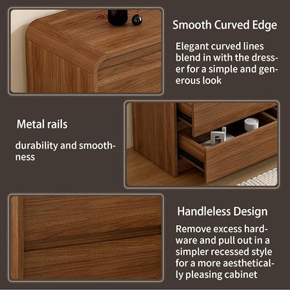 63 Inch Dresser For Bedroom 12 Drawer Wood Chest of Drawers - Curved Anti Collision, Mid Century Dresser For Closet with Natural Texture & Pre-Embedded Slots for TV Stand, Living Room, Nursery