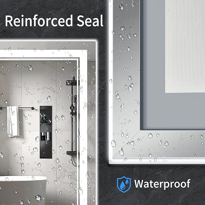 60"x28" LED Bathroom Mirror with Anti-Fog, Stepless Dimmable Lights, 3 Color Modes, Shatter-Proof Tempered Glass, Memory Function & Waterproof Design