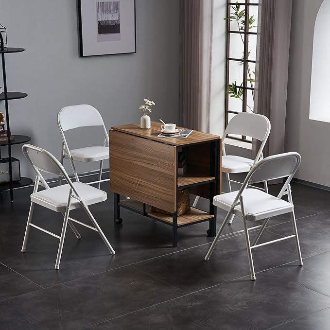 4PCS Elegant Folding Metal Chairs with Padded Seats,Potable Iron & PVC Durable Chairs for Convention & Exhibition Easy to take fit for Any Occasions 330lbs Capacity (White, 4 PCS)