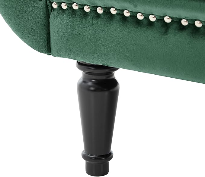 Christopher Knight Home Aurora Velvet Chaise Lounge Indoor with 2 Bolster Pillows, Upholstery Entryway Bench with Nailhead Trim & Curved Arms, End of Bed Bench Ottoman and Wooden Legs, Green