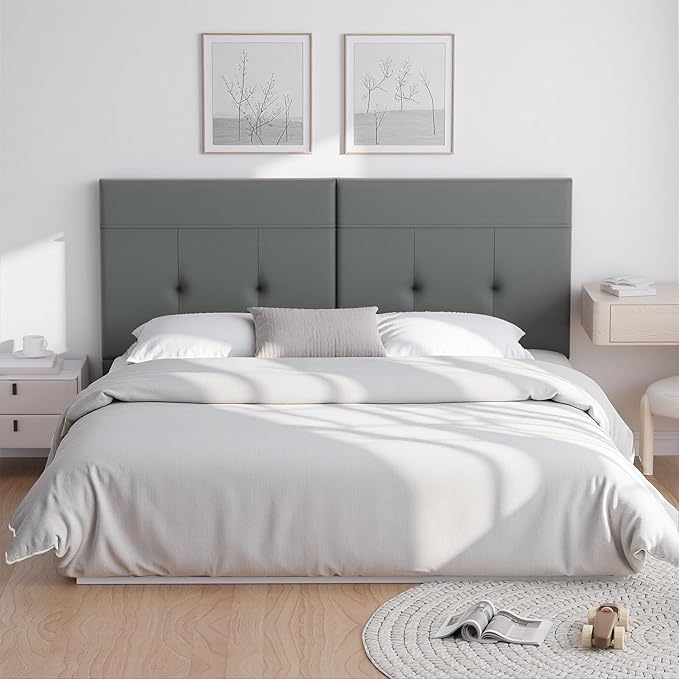 Upholstered King Size Headboard, Headboard King with Sturdy Metal Legs, Tufted Upholstery Design Bed Headboards with Adjustable Width & Height (Grey)