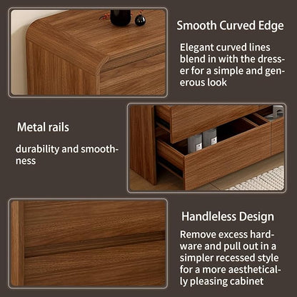 9 Drawer Dresser For Bedroom 63 Inch Wooded Chest of Drawers - Curved Anti Collision, Mid Century Dresser For Closet with Natural Texture & Pre-Embedded Slots for TV Stand, Living Room, Hallway