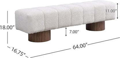 Christopher Knight Home Manila 64" Upholstered Ottoman Bench, Rectangular Dining Seat, Spacious Seating, Long Footstool, Boucle Dining Bench for Living Room Dining Room, No Assembly Needed, Beige