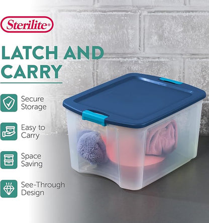 Sterilite 12-Pack Latch and Carry, Clear Plastic Storage Bins with Latching Lids and Full-Grip Handles, 18 Gallon