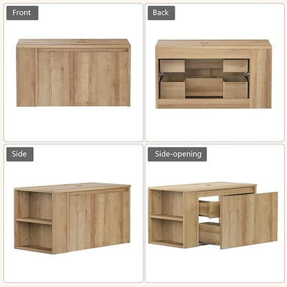 30 Inch Floating Bathroom Vanity with Sink – Wall-Mounted Vanity with Hidden Drawer, Natural Wood Finish, Modern Vessel Sink Vanity for Bathroom(Nature Without Sink, 30")