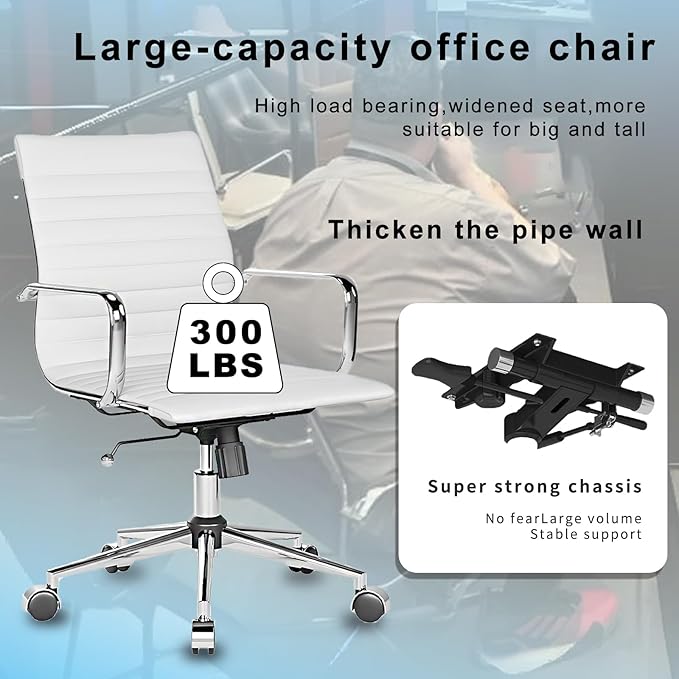 White Office Chair Ergonomic Swivel Desk Chair with Armrests Comfortable Heavy-Duty Chair for Office or Conference Table ，White 22.83in Seat
