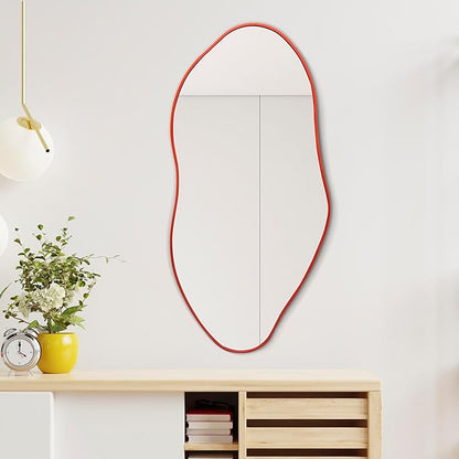 JONATHAN Y MIR200B Everly 20 in. W x 42 in. H Large Irregular Framed Decorative Wall Mirror, for Bathroom, Living Room, Bedroom, Red