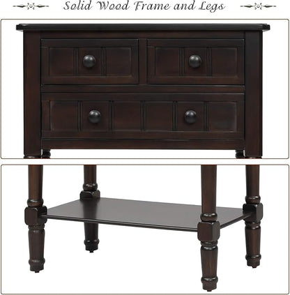 Knocbel Slim Antique Entry Console Table with Drawers & Bottom Open Shelf, Solid Wood Sofa Couch Table for Entryway Hallway Living Room (Espresso)