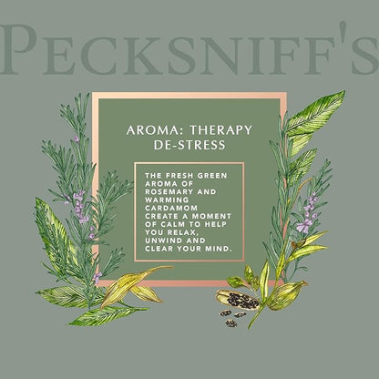 Pecksniff's Aromatherapy De-Stress Candle, 3-Wick, Cardamon & Rosemary, Premium Wax, 285g/10oz, Spicy Pine Scent, Eco-Friendly, Long-Lasting for Relaxation