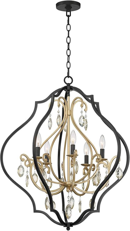 Clara Black Soft Gold Iron Pendant Chandelier 26 1/2" Wide French Amber Crystal 5-Light Fixture for Dining Room House Home Foyer Entryway Kitchen Bedroom Living High Ceiling - Barnes and Ivy
