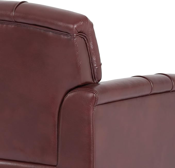 UIXE Faux Leather Accent Chair for Living Room, Tufted Arm Chair Retro Upholstered Club Armchair with Solid Wood Legs, Burgundy Red