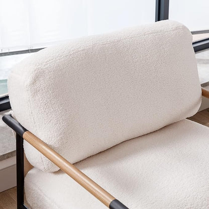 DUOMAY Mid-Century Modern Accent Chair Set of 2, Comfy Sherpa Sofa Lounge Chair Reading Corner Chair for Living Room Bedroom Office, Mid-Back Arm Chair with Black Metal Leg, White