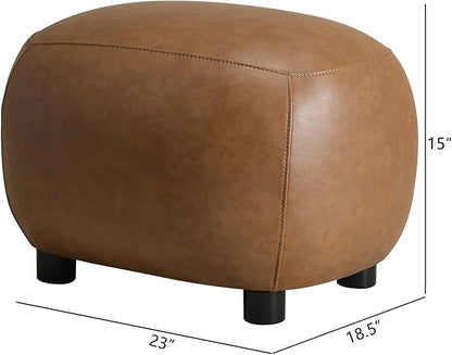 KINWELL 23" Wide Faux Leather Upholstered Ottoman Set of 2, Mid-Century Modern Living Room Footrest with Soft Padded Seat, Footstool for Bedroom, Entryway or Living Room, Camel