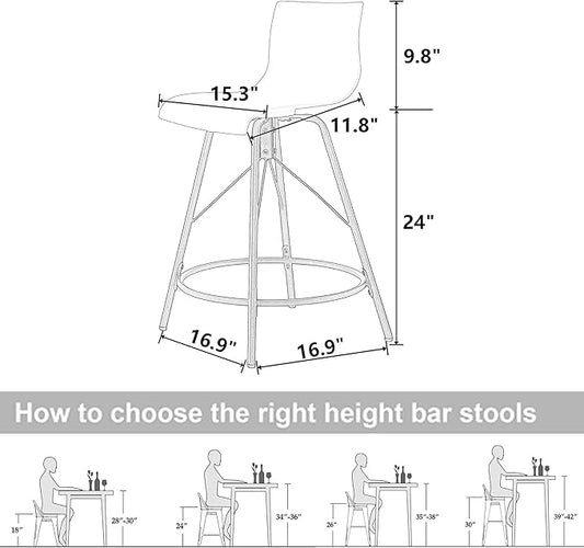 annjoe Swivel Bar Stools Metal Counter Height Stools Plastic Seat Chairs Set of 4 for Indoor Outdoor Home Kitchen Business (24" Gray)