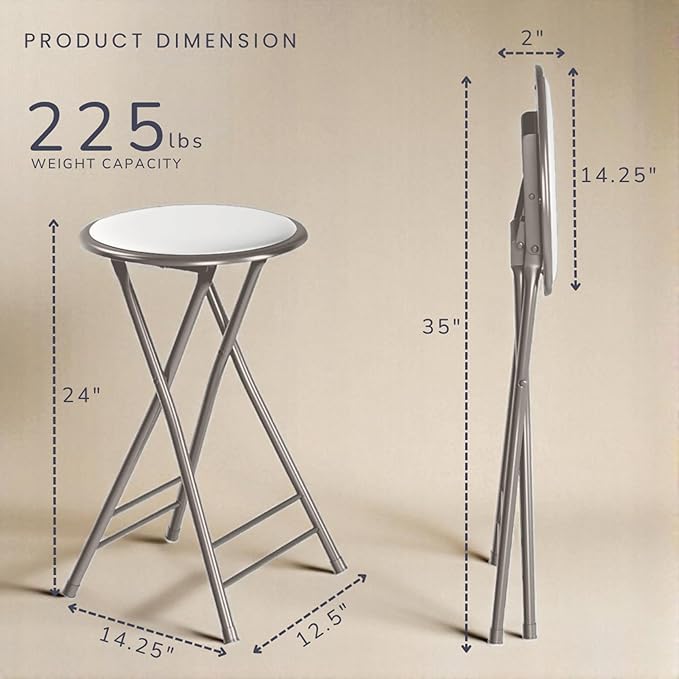 Lavish Home Set of 2 Counter Height Bar Stools - 24-Inch Backless Folding Chairs with 225lb Capacity for Kitchen, Rec Room, or Game Room (White)
