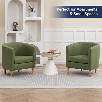 Accent Barrel Chairs Set of 2, Modern Comfy Living Room Chairs with Armrest Small Reading Chair with Cozy Soft Padded for Bedroom Reception Room Cafe, Green