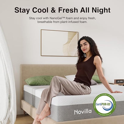 Novilla Twin XL Mattress, 12 Inch Gel Memory Foam XL Twin Mattress for Cool Night & Pressure Relief, Medium Plush Feel with Motion Isolating, Bliss