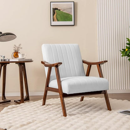 Giantex Mid-Century Modern Accent Chair Set of 2, Upholstered Comfy Living Room Chair with Arms, Anti-Slip Felt Pads, Wooden Frame Soft Padded Armchair for Living Room Bedroom Office Study, Beige