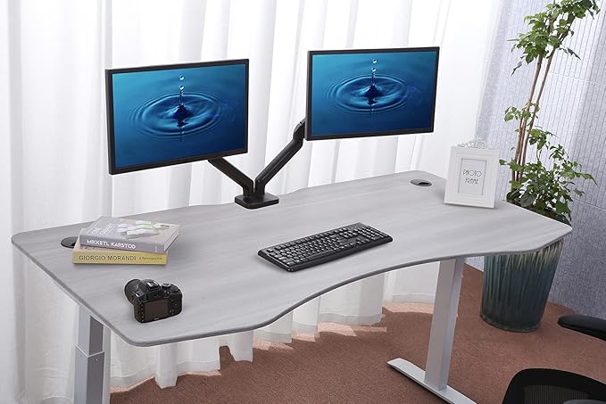 ApexDesk Elite Pro Series 71" x 33" Electric Height Adjustable Stand up Desk, Sit Stand Home Office Desk, Computer Desk - Curved Grey Top/White Frame