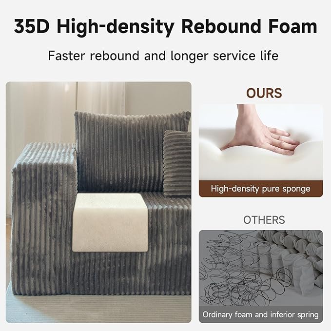 Upgrade 108’’ L Shape Cloud Couch, Plush Corduroy Sectional Sofa with Chaise, Boneless Couches for Living Room Bedroom, No Assembly Required (Khaki, Right Facing Chaise)